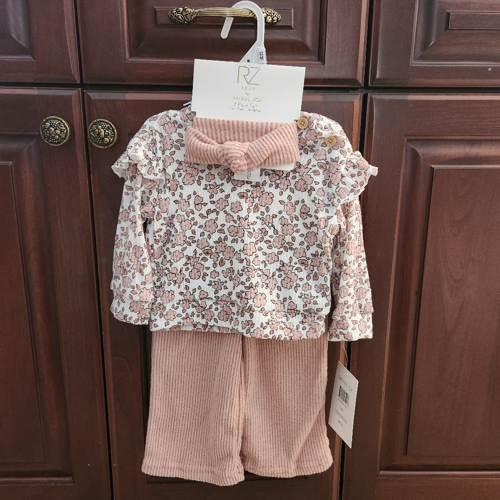 RZ Floral Baby Outfit with Bow - Pink and White